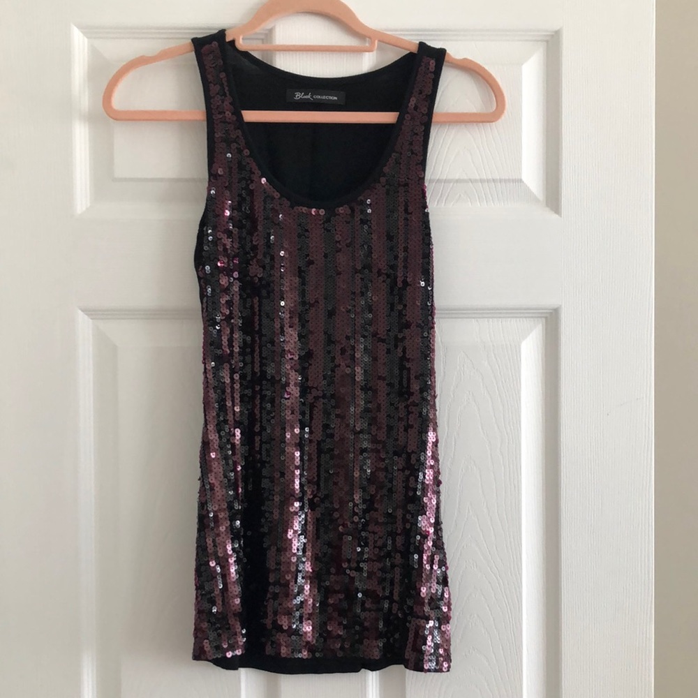 Sequin top - burgundy and black